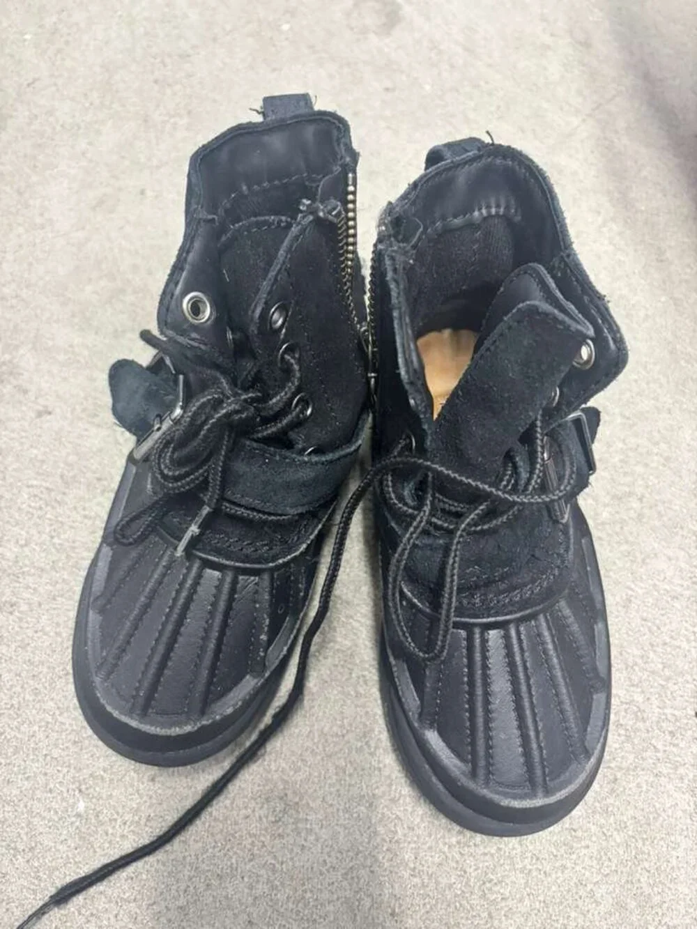 Polo Ralph Lauren Kids Colton Black Suede Rubber Duck Boots Shoes Size 10T